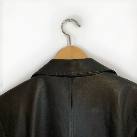 Nine Company Soft Leather Coat Black Button Front Pockets Lined Sz M Grunge Y2K - Picture 14 of 14